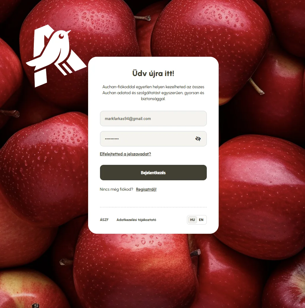 Auchan Magyarország bejelentkezési rendszer